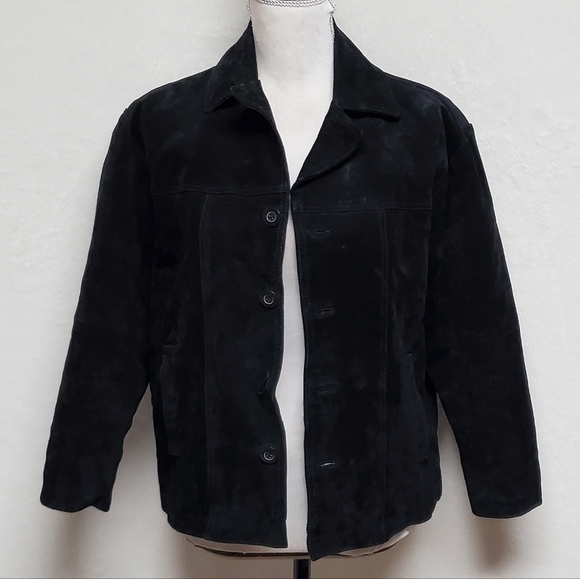 VINTAGE 90s Gasoline Black Suede Leather Quilted Filled Cropped Biker Jacket S - Picture 4 of 13